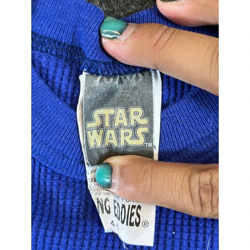Vintage 90s Star Wars Darth Vader Luke Skywalker Blue Thermal Shirt Kids 4-5